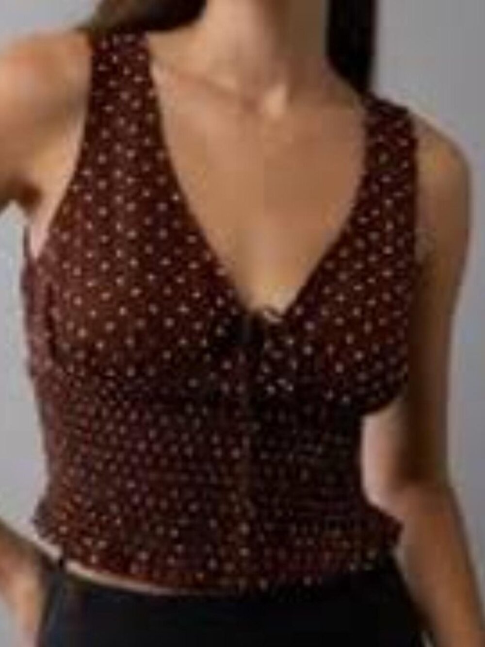 American Eagle Brown Polka Dot Smocked Sleeveless Top - Size M